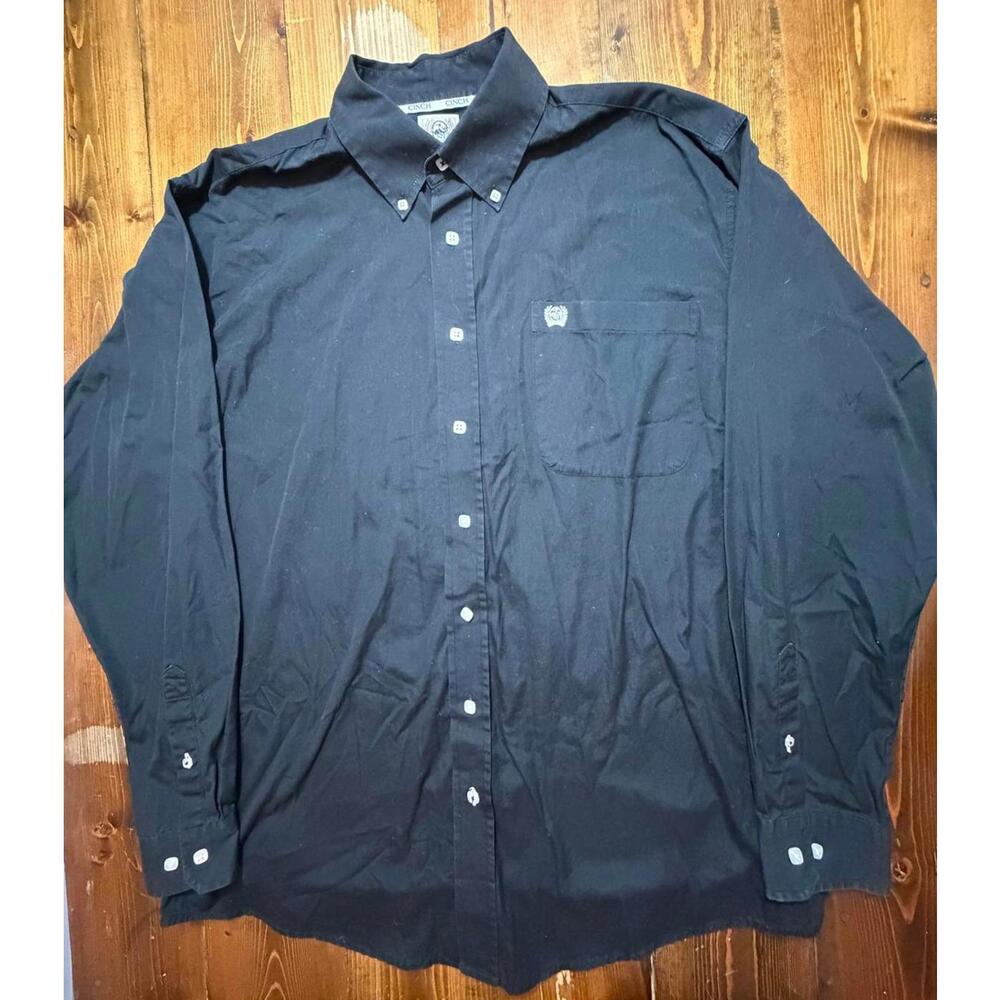 Cinch Western Shirt Mens Medium Black Button Down Long Sleeve